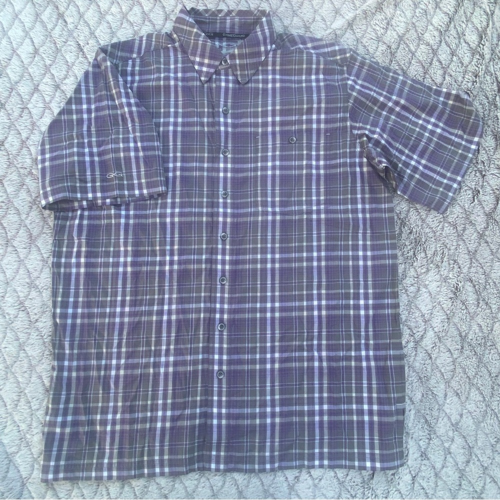 Game Guard Shirt Adult L Purple Grey Plaid Button Up Vented Fishing Outdoor Men
